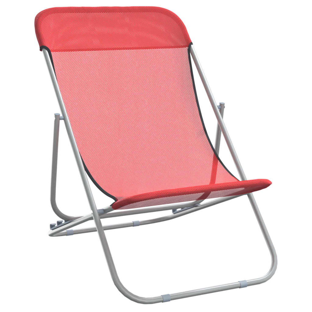 vidaXL Folding Beach Chairs 2 pcs Red Textilene&Powder-coated Steel 3