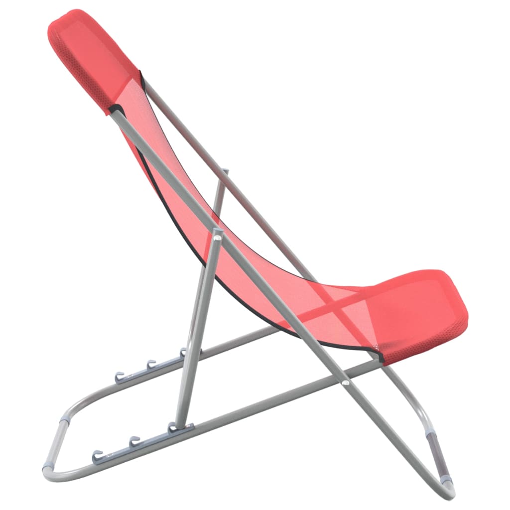 vidaXL Folding Beach Chairs 2 pcs Red Textilene&Powder-coated Steel 5