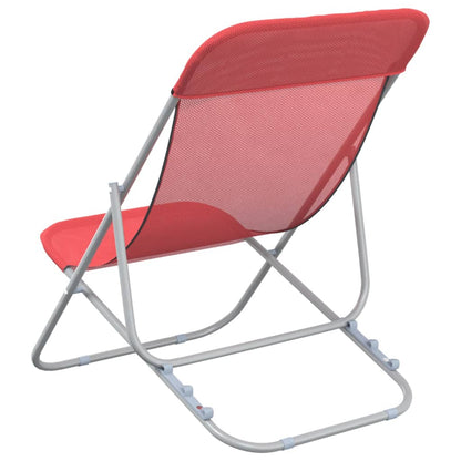 vidaXL Folding Beach Chairs 2 pcs Red Textilene&Powder-coated Steel 6