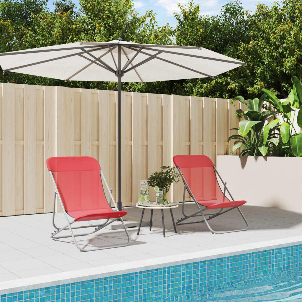 vidaXL Folding Beach Chairs 2 pcs Red Textilene&Powder-coated Steel 1