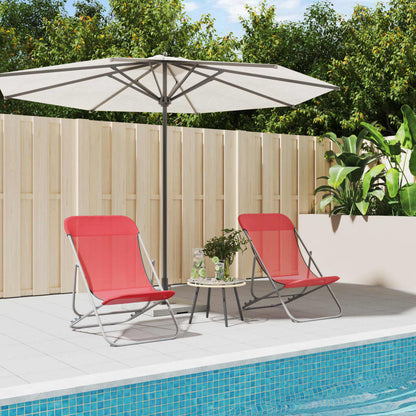 vidaXL Folding Beach Chairs 2 pcs Red Textilene&Powder-coated Steel 1