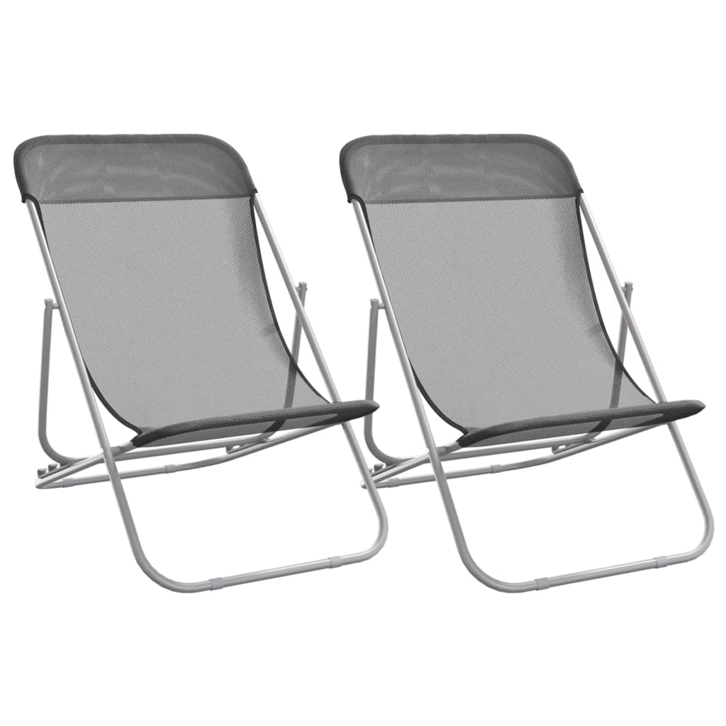 vidaXL Folding Beach Chairs 2 pcs Grey Textilene&Powder-coated Steel 2