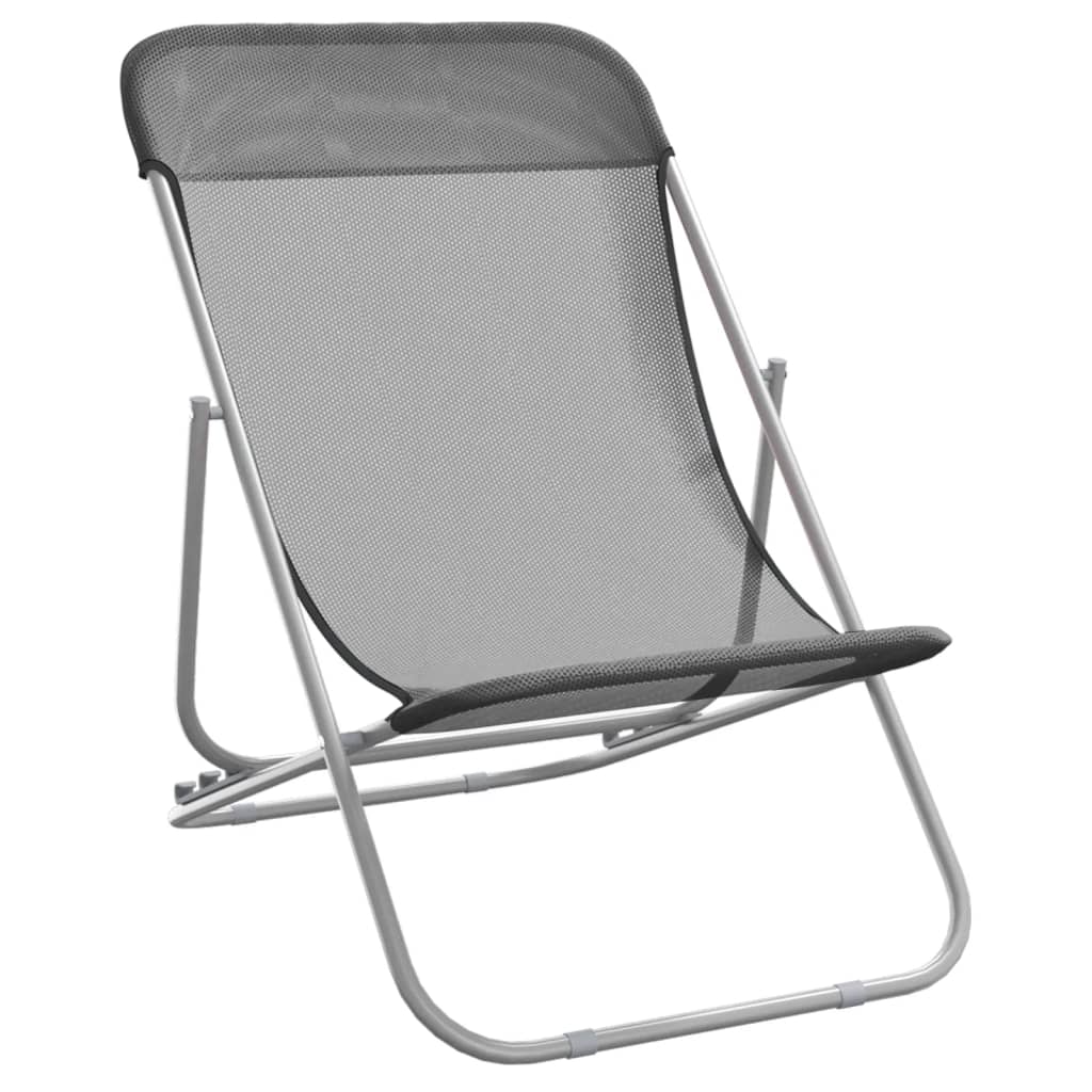 vidaXL Folding Beach Chairs 2 pcs Grey Textilene&Powder-coated Steel 3