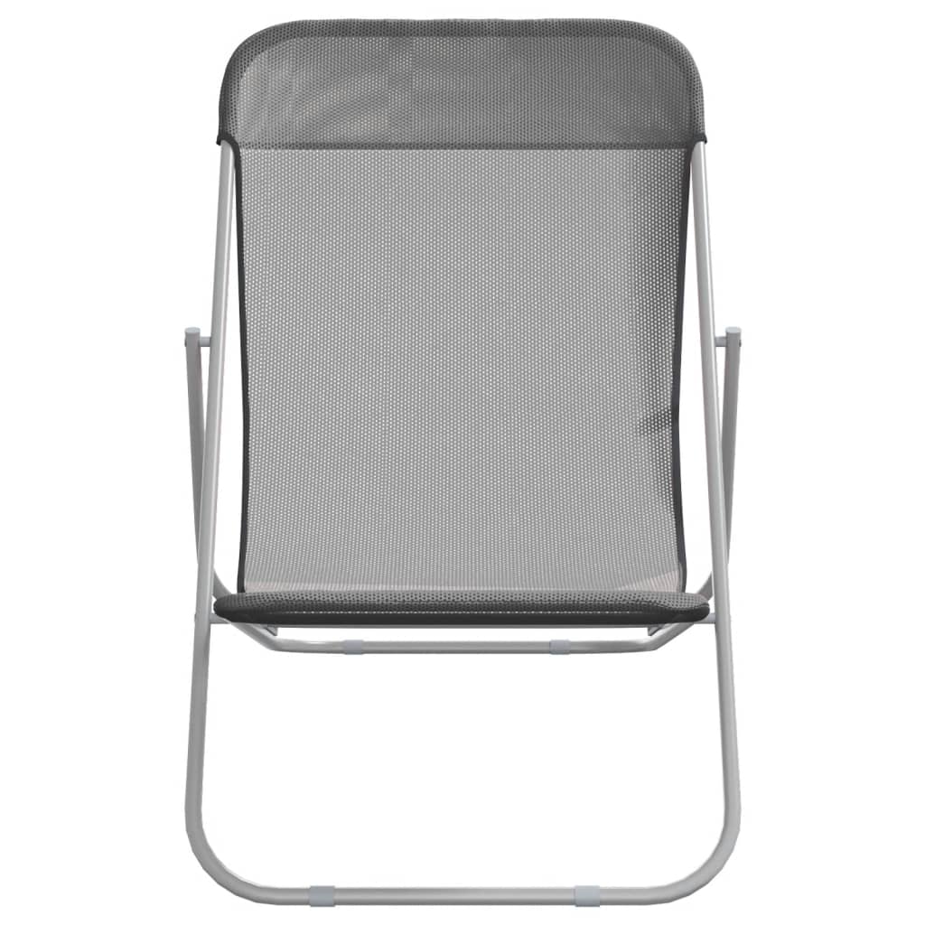 vidaXL Folding Beach Chairs 2 pcs Grey Textilene&Powder-coated Steel 4