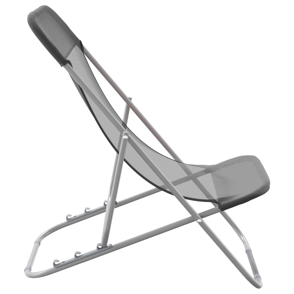 vidaXL Folding Beach Chairs 2 pcs Grey Textilene&Powder-coated Steel 5