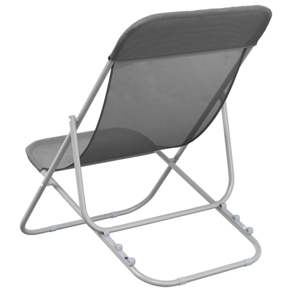 vidaXL Folding Beach Chairs 2 pcs Grey Textilene&Powder-coated Steel 6