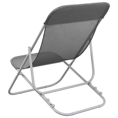vidaXL Folding Beach Chairs 2 pcs Grey Textilene&Powder-coated Steel 6