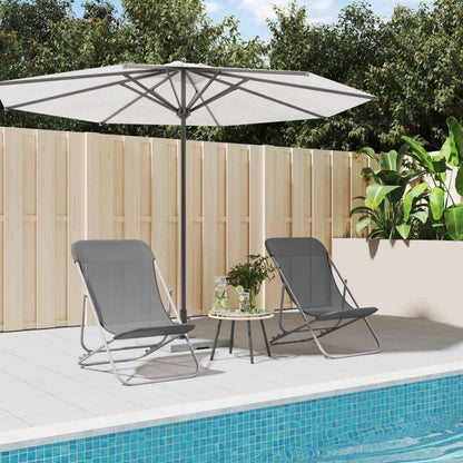 vidaXL Folding Beach Chairs 2 pcs Grey Textilene&Powder-coated Steel 1