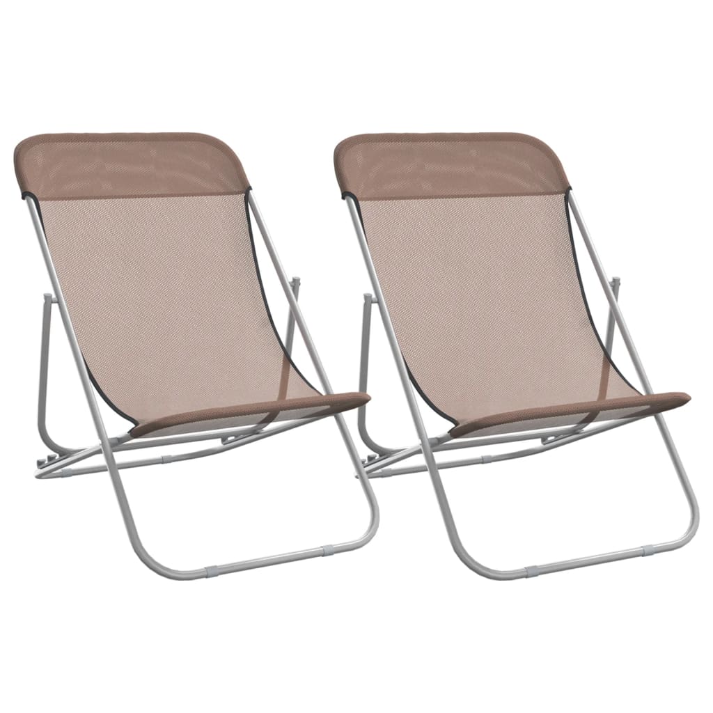 vidaXL Folding Beach Chairs 2 pcs Brown Textilene&Powder-coated Steel 2