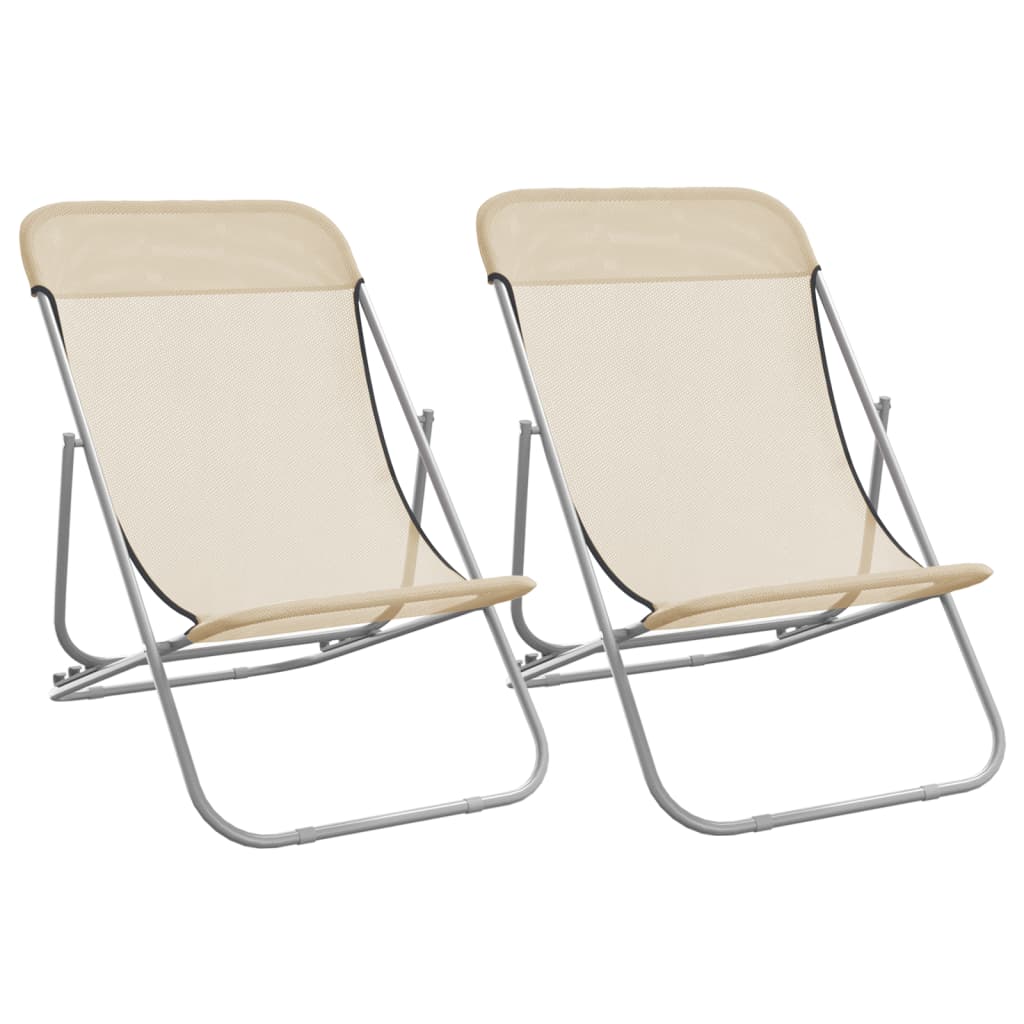 vidaXL Folding Beach Chairs 2 pcs Cream Textilene&Powder-coated Steel 2