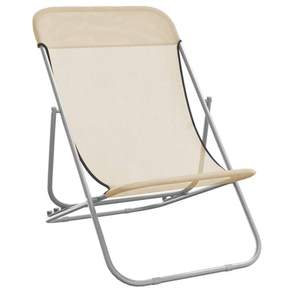 vidaXL Folding Beach Chairs 2 pcs Cream Textilene&Powder-coated Steel 3