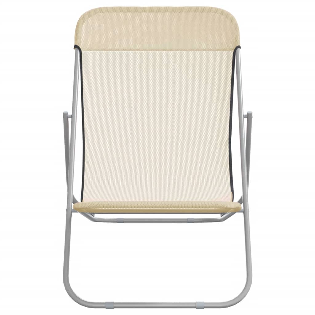 vidaXL Folding Beach Chairs 2 pcs Cream Textilene&Powder-coated Steel 4