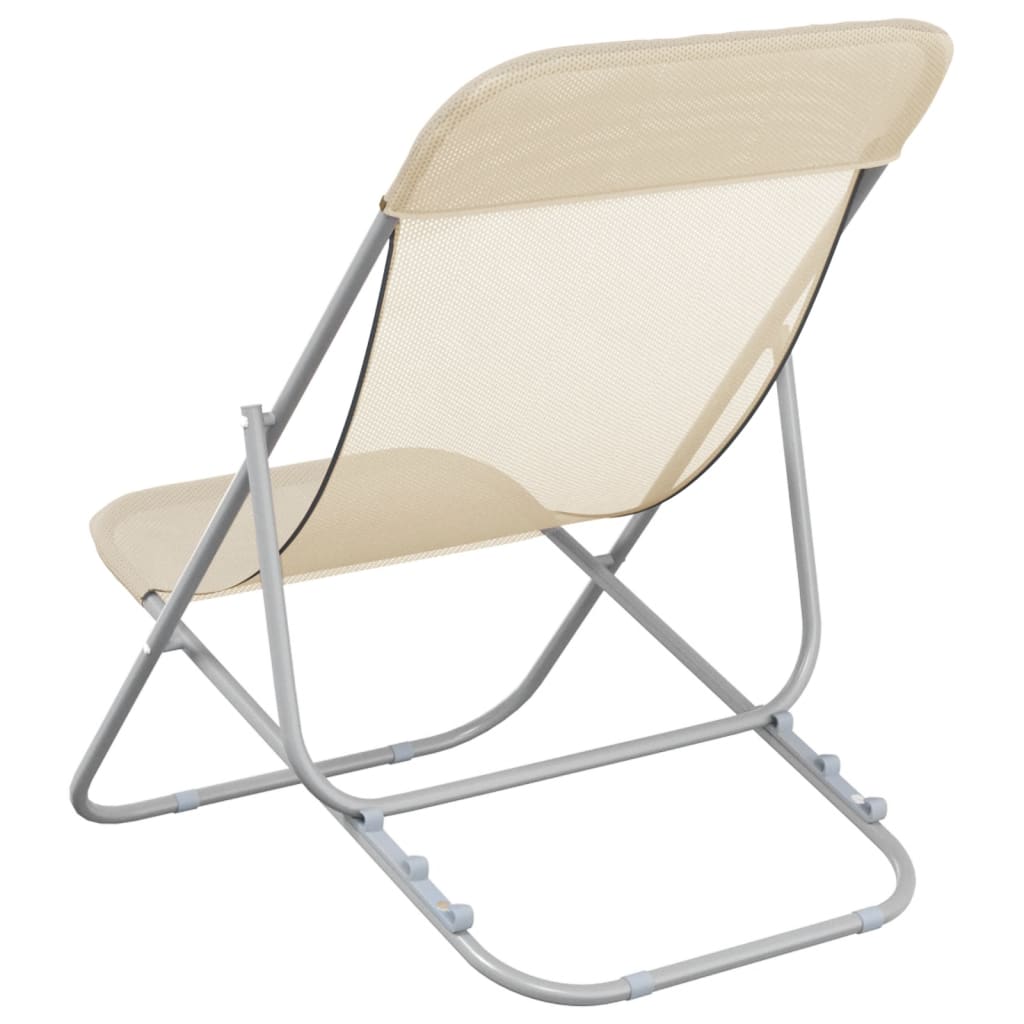 vidaXL Folding Beach Chairs 2 pcs Cream Textilene&Powder-coated Steel 6