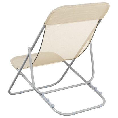 vidaXL Folding Beach Chairs 2 pcs Cream Textilene&Powder-coated Steel 6
