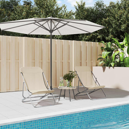 vidaXL Folding Beach Chairs 2 pcs Cream Textilene&Powder-coated Steel 1
