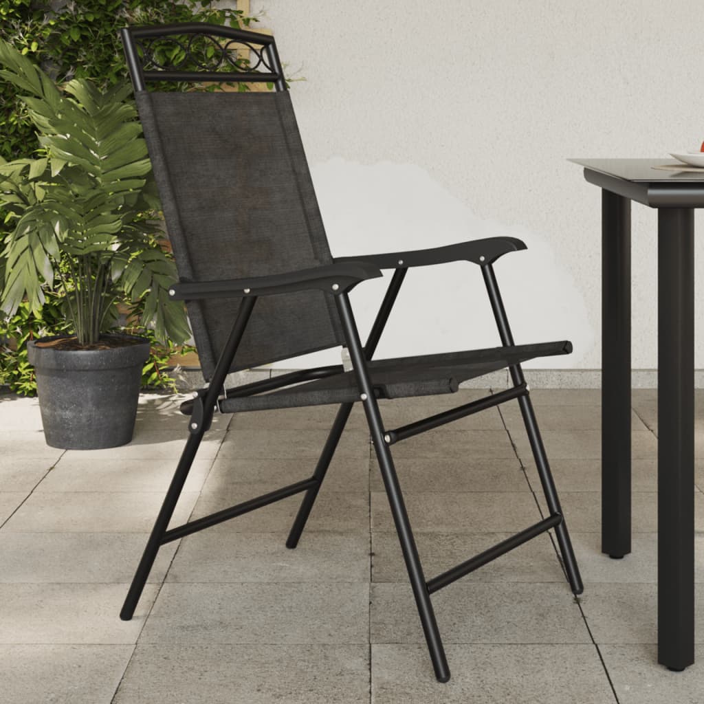 vidaXL Folding Chairs 2 pcs Melange Grey Steel and Textilene 1