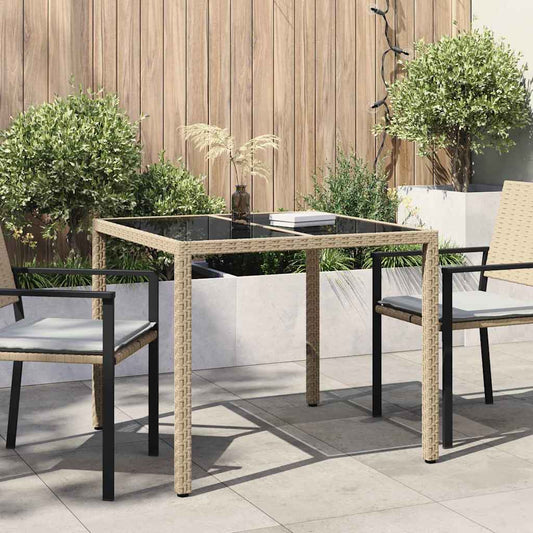 Garden Table Grey 90 x 90 x 75 cm Poly Rattan Depth 90 cm Width 90 cm Beige and black