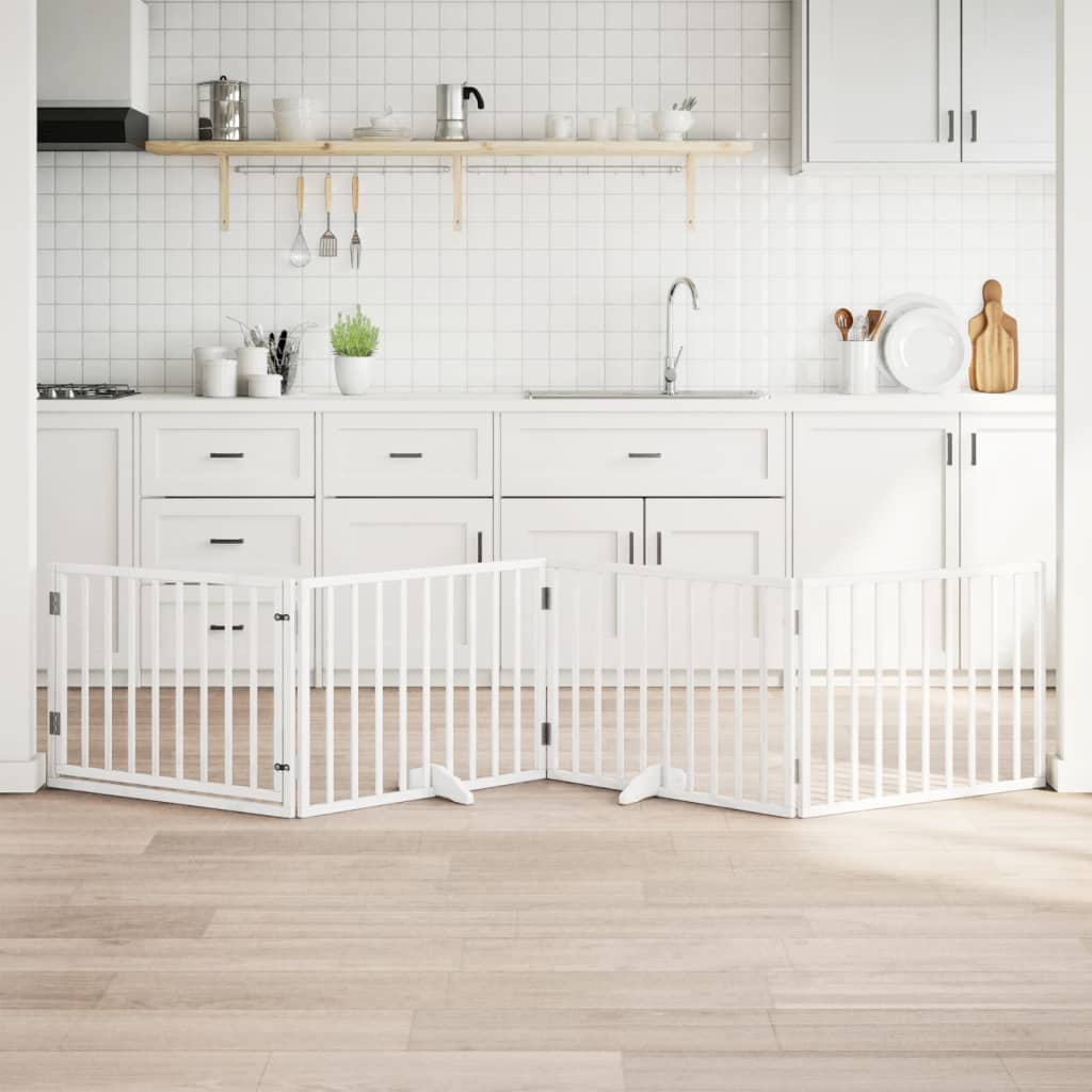 vidaXL Dog Gate with Door Foldable 4 Panels White 320 cm Poplar Wood 1