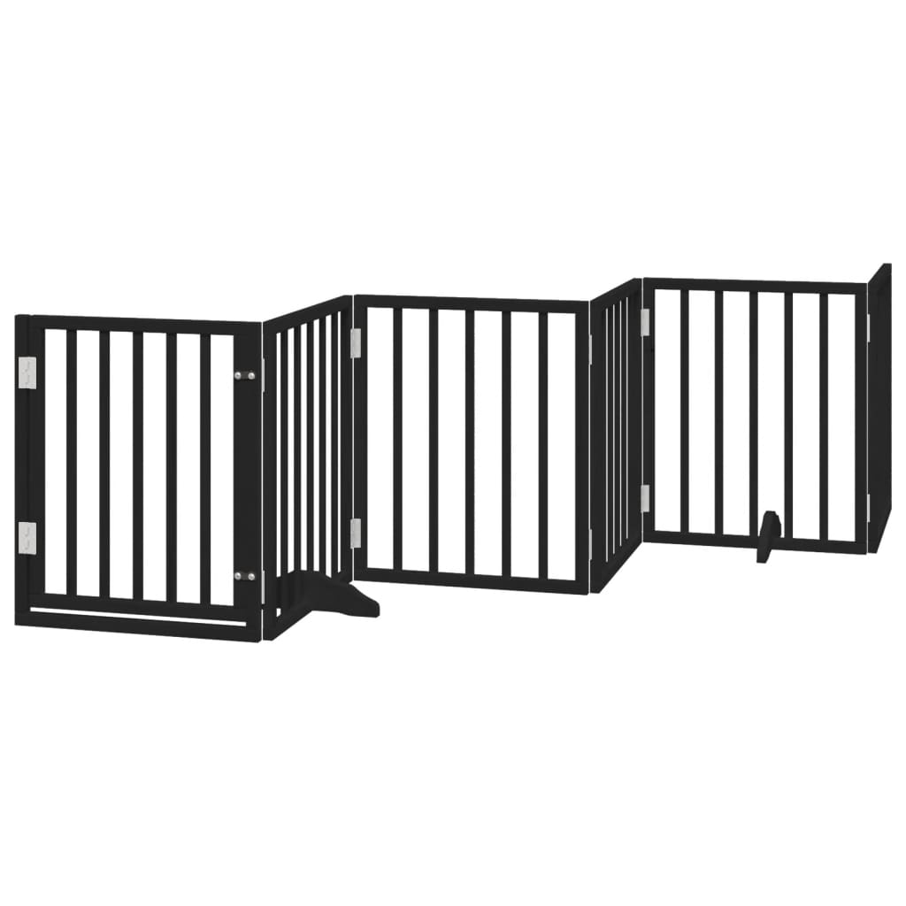 Dog Gate Foldable Panels 150 cm Poplar Wood Width 50 cm Black
