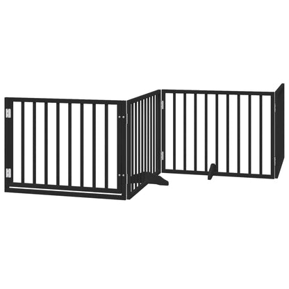 vidaXL Dog Gate with Door Foldable 4 Panels Black 320 cm Poplar Wood 2