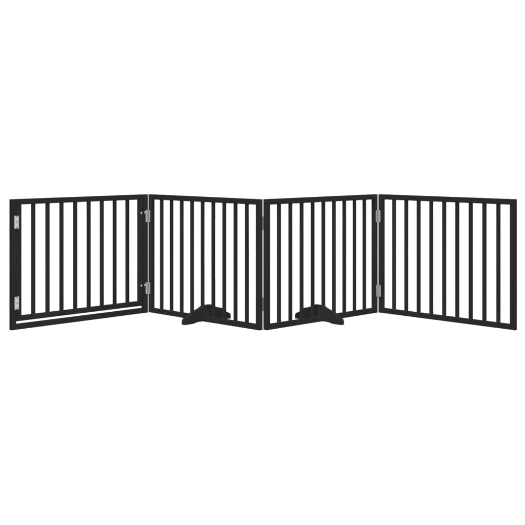 vidaXL Dog Gate with Door Foldable 4 Panels Black 320 cm Poplar Wood 3