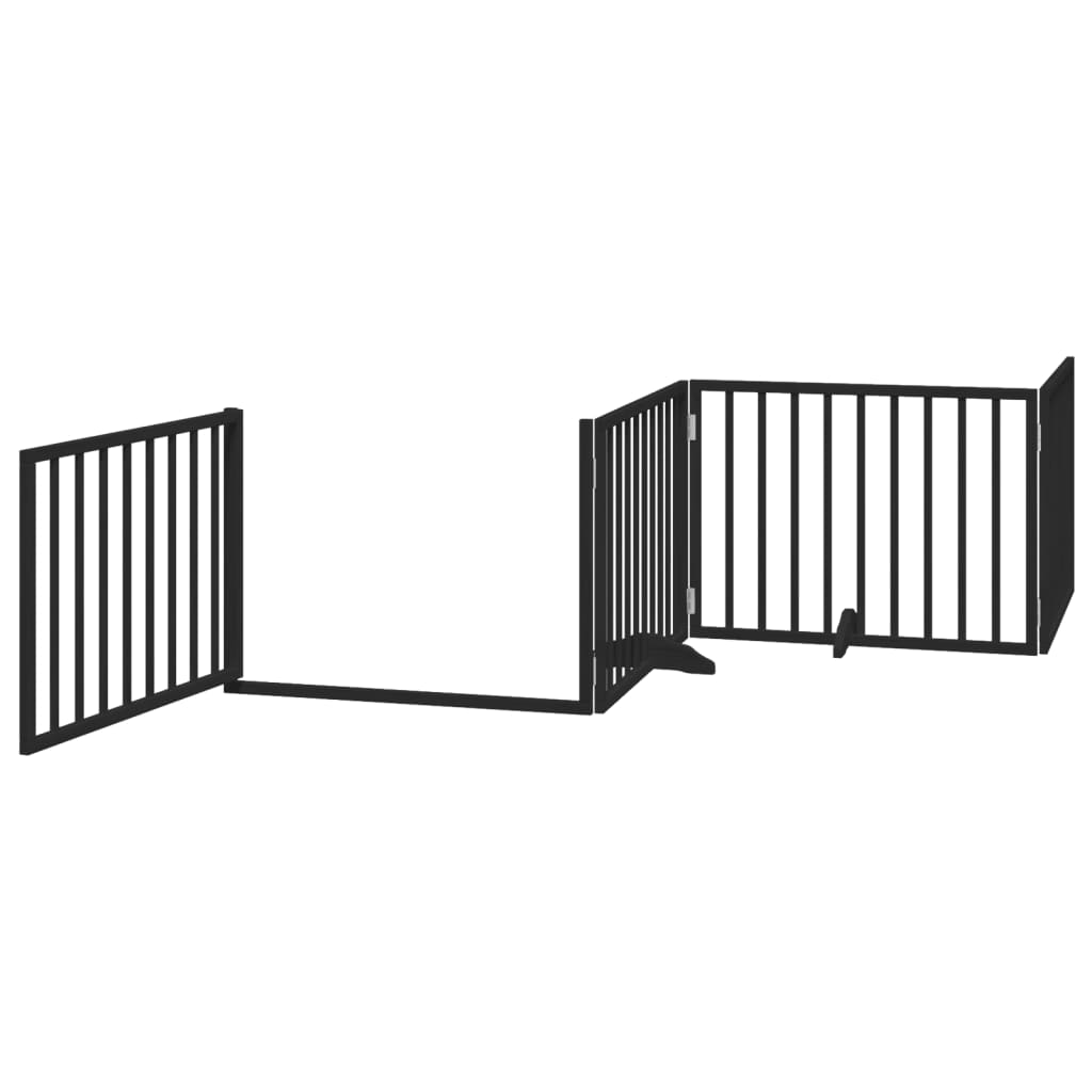 vidaXL Dog Gate with Door Foldable 4 Panels Black 320 cm Poplar Wood 4