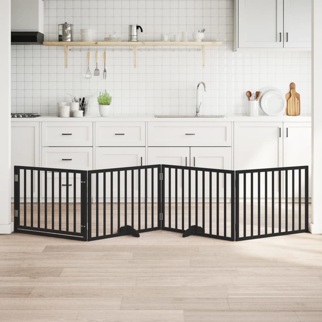 vidaXL Dog Gate with Door Foldable 4 Panels Black 320 cm Poplar Wood 1