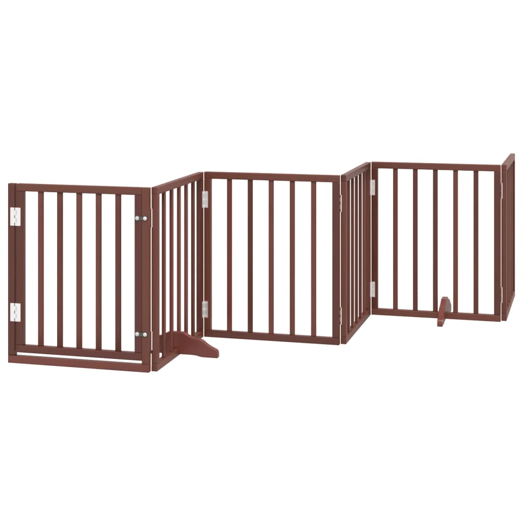 vidaXL Dog Gate with Door Foldable 6 Panels Brown 300 cm Poplar Wood 2