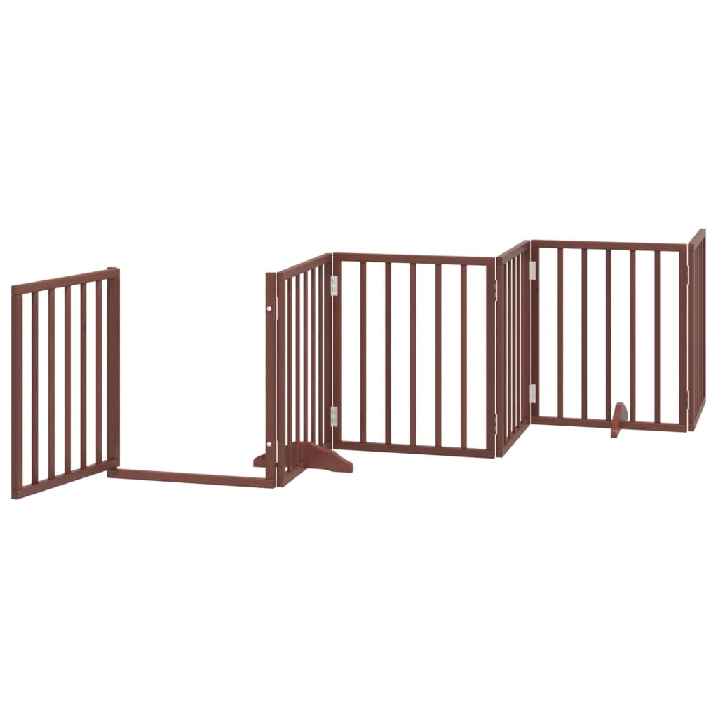 vidaXL Dog Gate with Door Foldable 6 Panels Brown 300 cm Poplar Wood 4