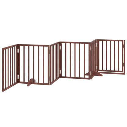 vidaXL Dog Gate with Door Foldable 6 Panels Brown 300 cm Poplar Wood 6