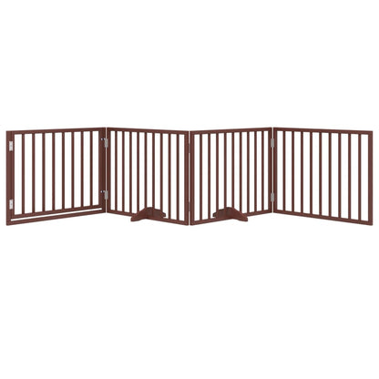 vidaXL Dog Gate with Door Foldable 4 Panels Brown 320 cm Poplar Wood 3
