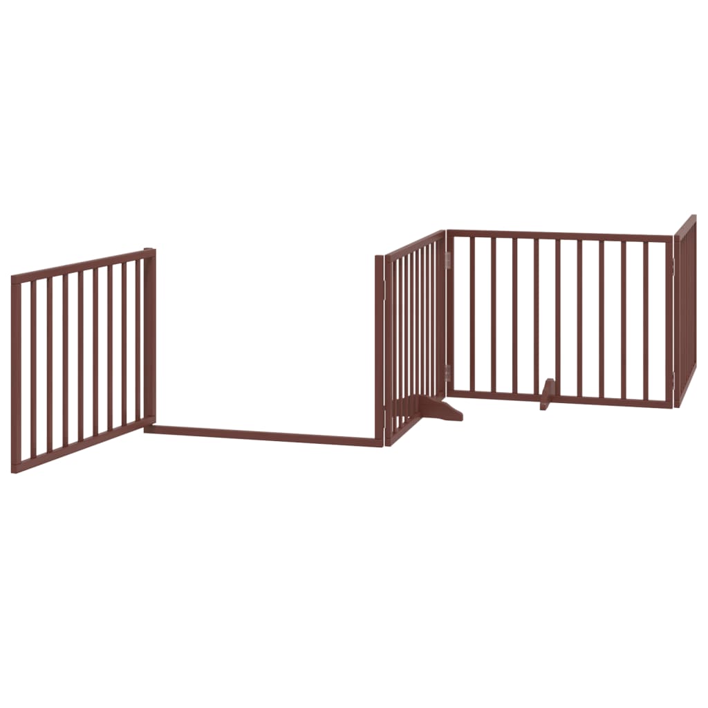 vidaXL Dog Gate with Door Foldable 4 Panels Brown 320 cm Poplar Wood 4