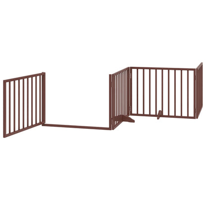 vidaXL Dog Gate with Door Foldable 4 Panels Brown 320 cm Poplar Wood 4