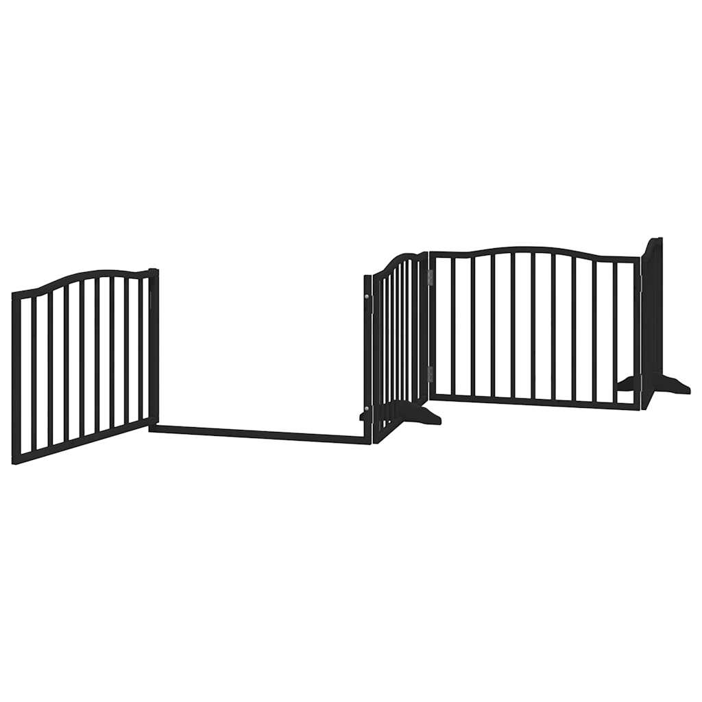 vidaXL Dog Gate with Door Foldable 4 Panels Black 320 cm Poplar Wood 4