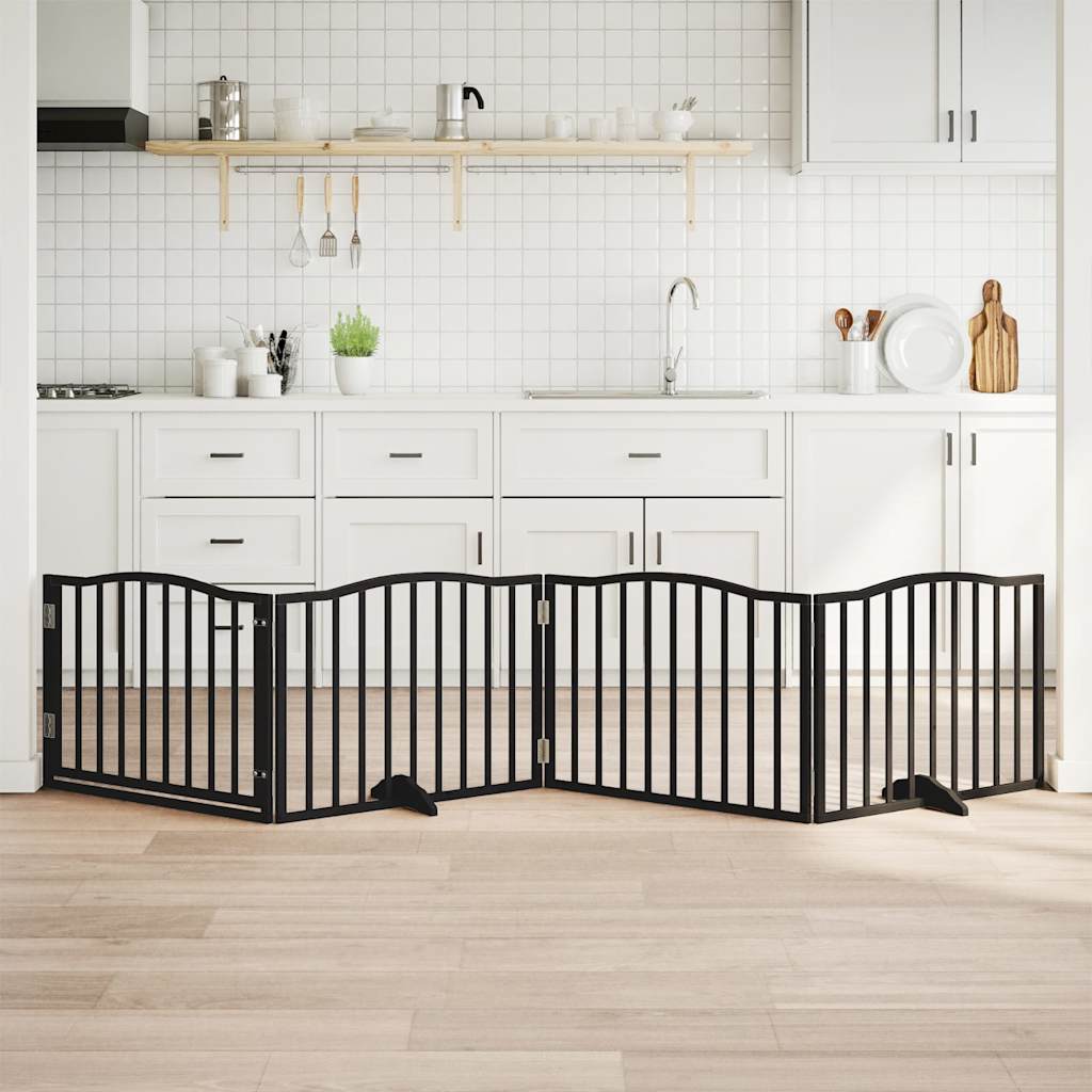 vidaXL Dog Gate with Door Foldable 4 Panels Black 320 cm Poplar Wood 1