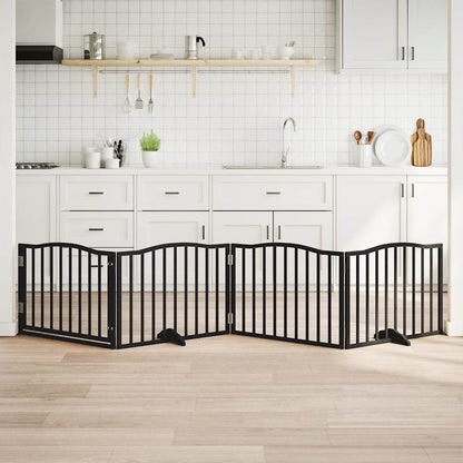 vidaXL Dog Gate with Door Foldable 4 Panels Black 320 cm Poplar Wood 1