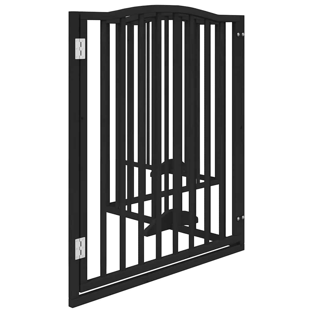 vidaXL Dog Gate with Door Foldable 4 Panels Black 320 cm Poplar Wood 5
