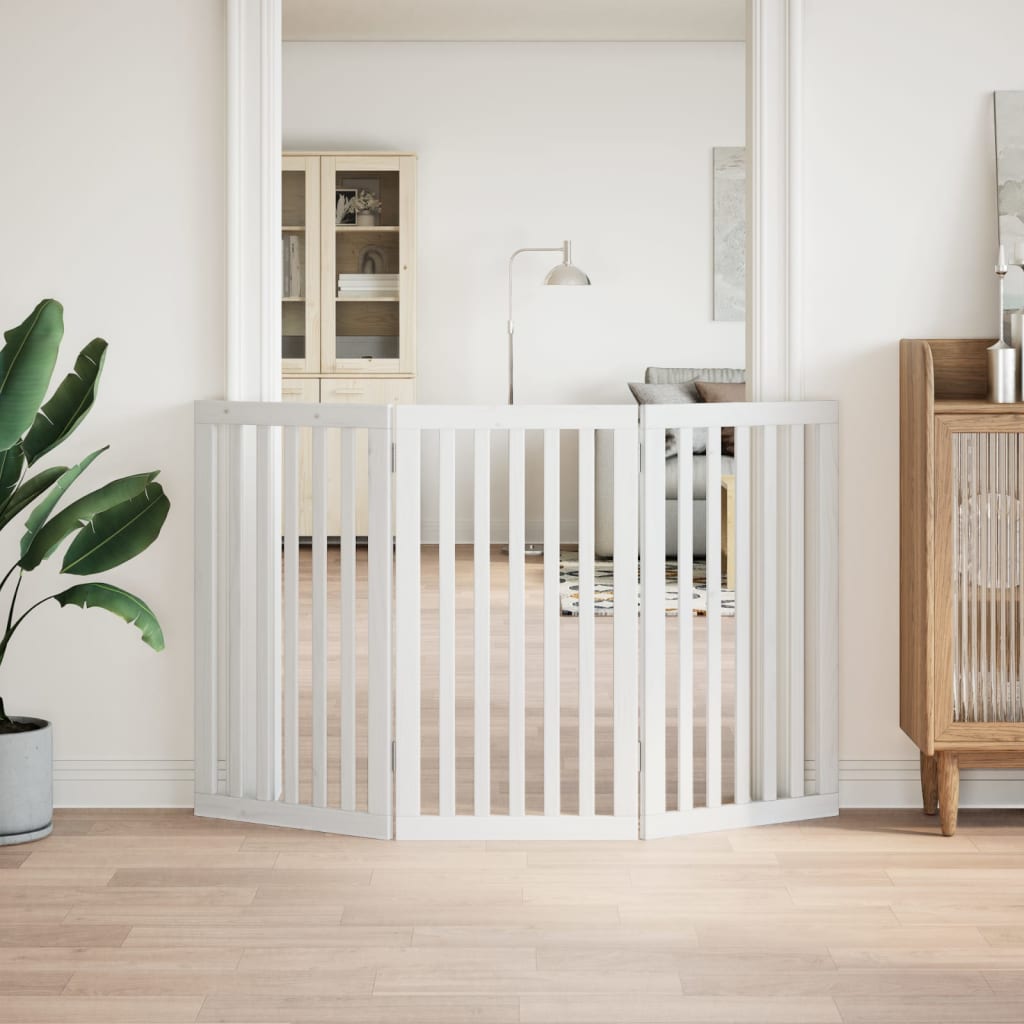 vidaXL Dog Gate Foldable 3 Panels White 150 cm Poplar Wood 3