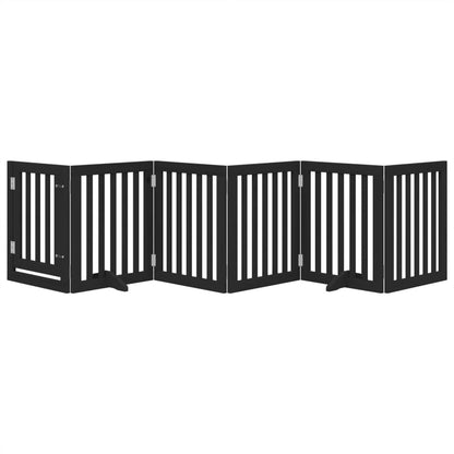 vidaXL Dog Gate with Door Foldable 6 Panels Black 300 cm Poplar Wood 3