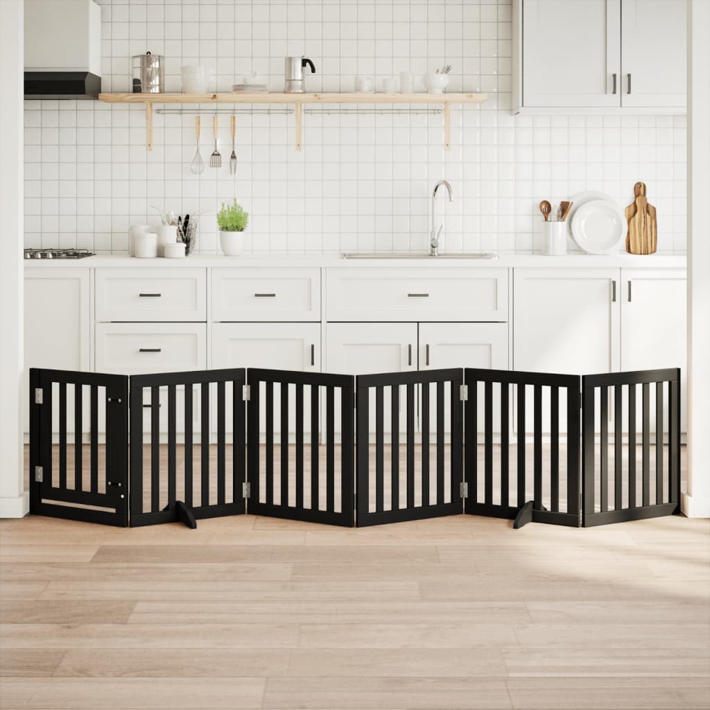 vidaXL Dog Gate with Door Foldable 6 Panels Black 300 cm Poplar Wood 1