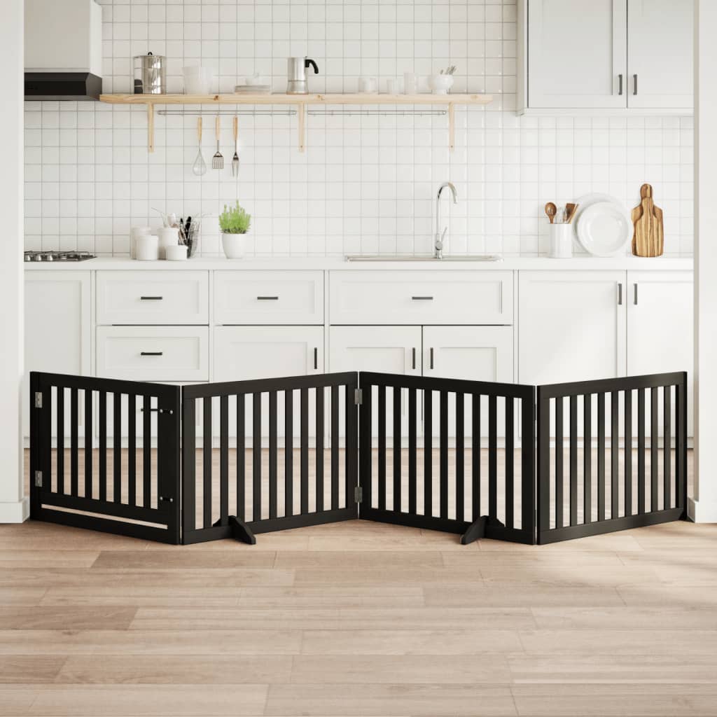 vidaXL Dog Gate with Door Foldable 4 Panels Black 320 cm Poplar Wood 1