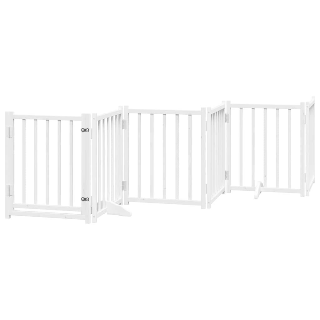 vidaXL Dog Gate with Door Foldable 6 Panels White 300 cm Solid Wood Fir 2