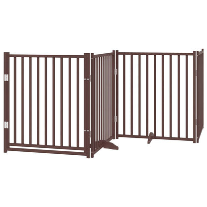 vidaXL Dog Gate with Door Foldable 4 Panels Brown Oak 320 cm Solid Wood Fir 2