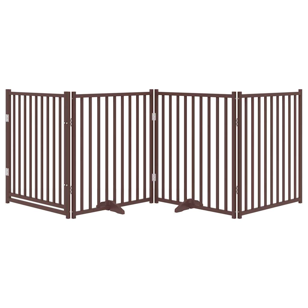 vidaXL Dog Gate with Door Foldable 4 Panels Brown Oak 320 cm Solid Wood Fir 3