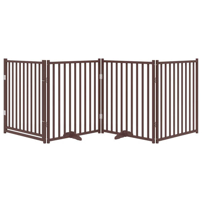 vidaXL Dog Gate with Door Foldable 4 Panels Brown Oak 320 cm Solid Wood Fir 3