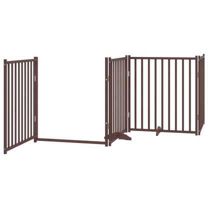 vidaXL Dog Gate with Door Foldable 4 Panels Brown Oak 320 cm Solid Wood Fir 4