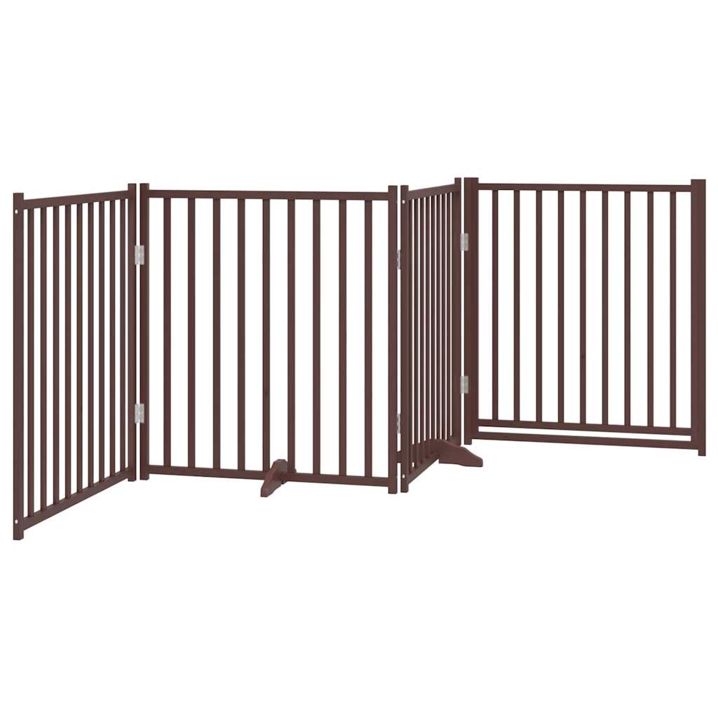 vidaXL Dog Gate with Door Foldable 4 Panels Brown Oak 320 cm Solid Wood Fir 6