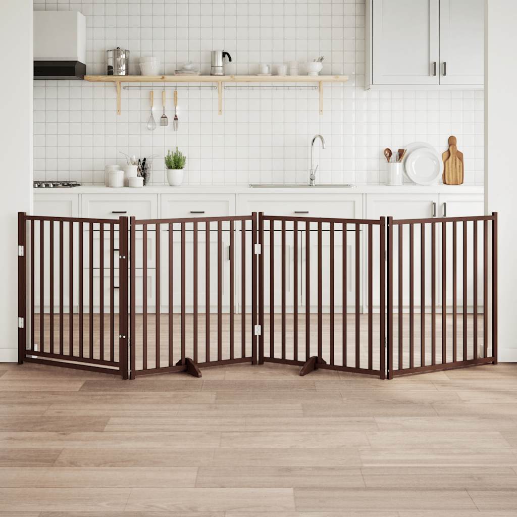 vidaXL Dog Gate with Door Foldable 4 Panels Brown Oak 320 cm Solid Wood Fir 1
