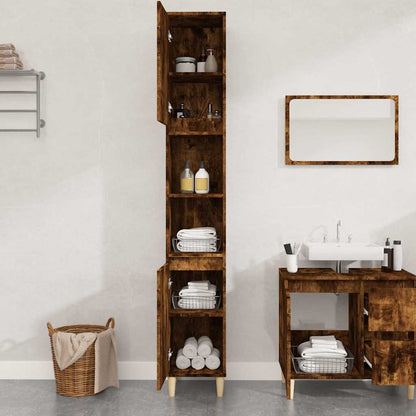 vidaXL Bathroom Cabinet | Smoked Oak | Engineered Wood and Solid Eucalyptus Wood 3