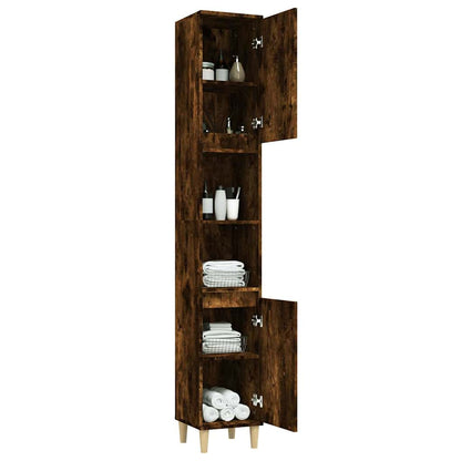 vidaXL Bathroom Cabinet | Smoked Oak | Engineered Wood and Solid Eucalyptus Wood 5